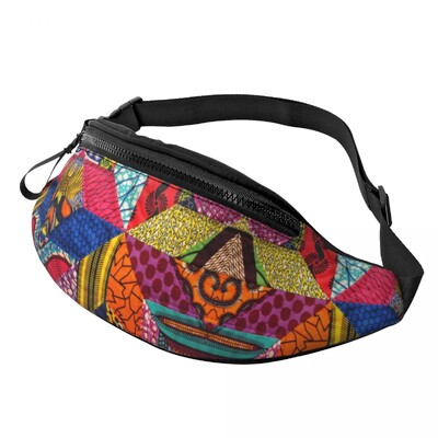 Színes afrikai törzsi mintás Fanny Pack férfiaknak Női Afrika Ankara Nyomtatás Crossbody deréktáska Utazós telefon pénzes tasak