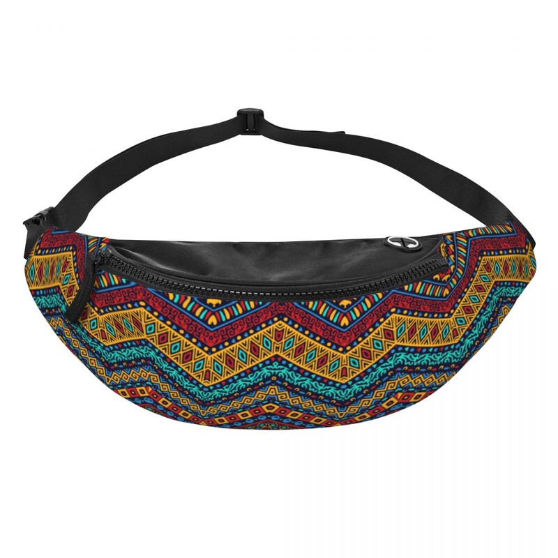 Színes afrikai törzsi mintás Fanny Pack férfiaknak Női Afrika Ankara Nyomtatás Crossbody deréktáska Utazós telefon pénzes tasak