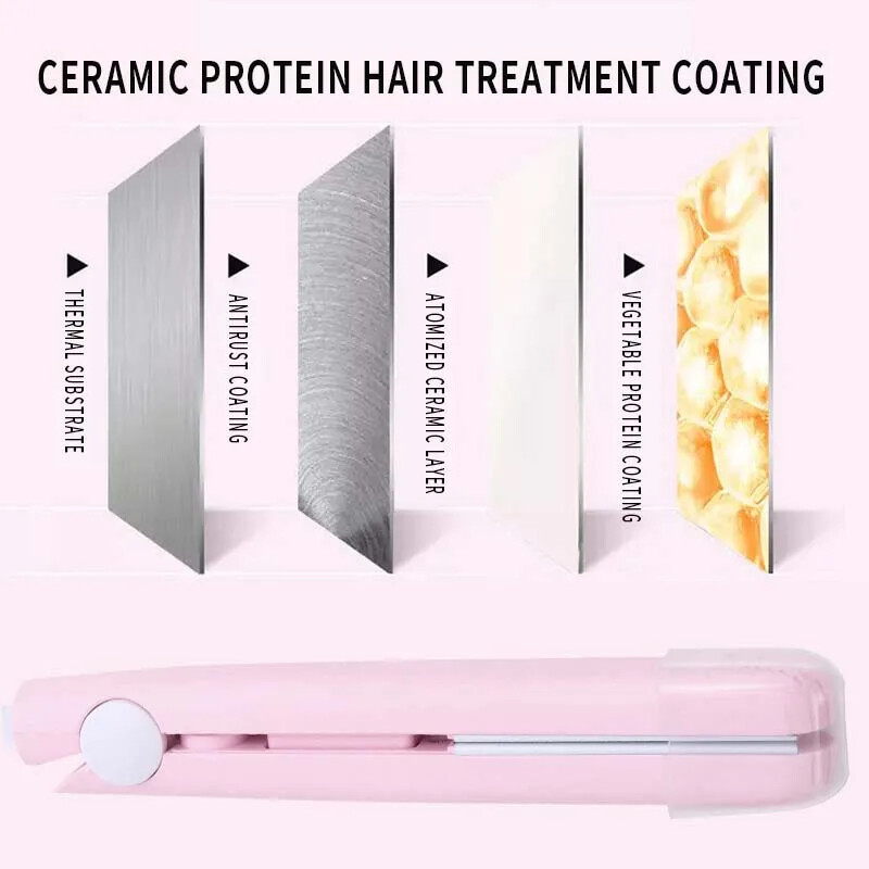 Mini matu taisnotājs starpliktuve Mazs barošanas spraudnis lokošanai taisni mati meitenēm Air Bangs pārnēsājams matu taisnotājs