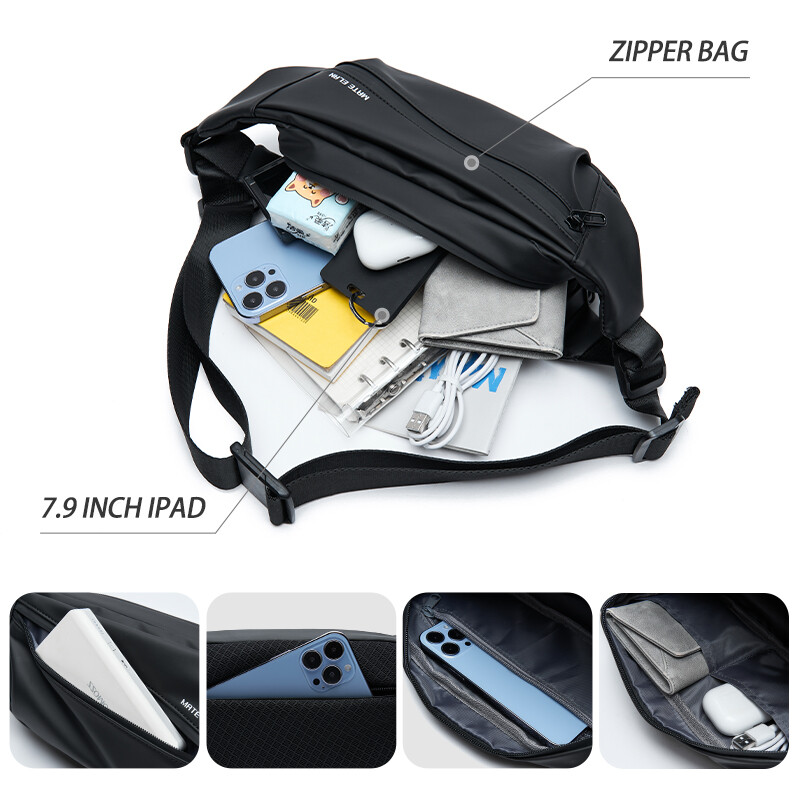MATE ELAN Prémiová crossbody taška pre mužov na bedrový opasok, vodotesná priedušná, zodpovedajúca originálna dizajnová denná taška cez rameno pre mládež