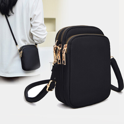 Sieviešu mini soma Crossbody ar rāvējslēdzēju plecu somas Mobilo tālruņu somiņa Vertikāls Daudzfunkcionāls Maks Melns Walking Crossbody Somas