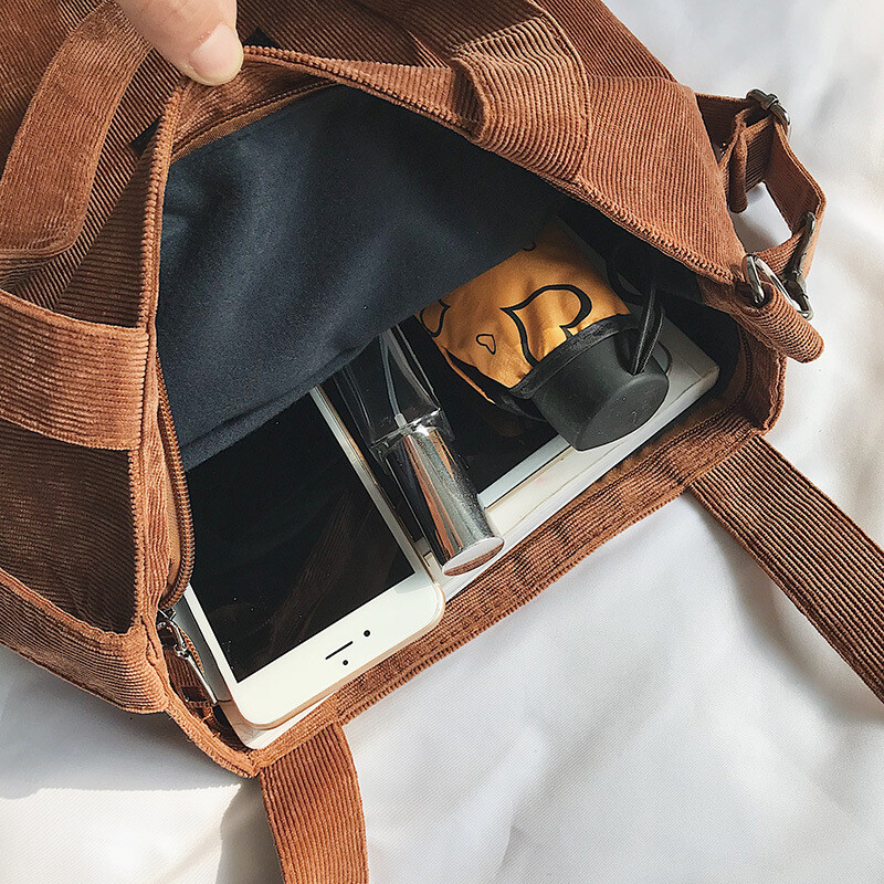 Γυναικείες τσάντες ώμου κοτλέ ριγέ υφασμάτινες τσάντες τσάντες casual τσάντα χιαστί καμβά με φερμουάρ Χαριτωμένη τσάντα αγορών για γυναίκες