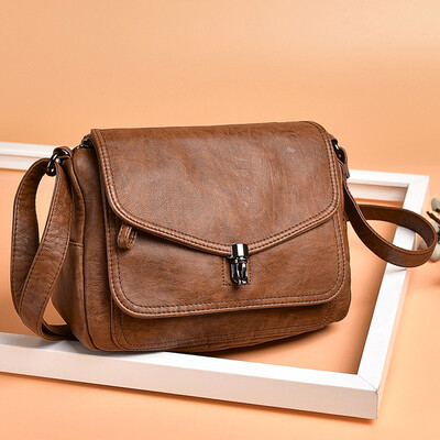 Естествени дамски кожени чанти Мека ежедневна чанта Messenger Crossbody Висококачествена дамска кожена чанта през рамо Дамска чанта A Main