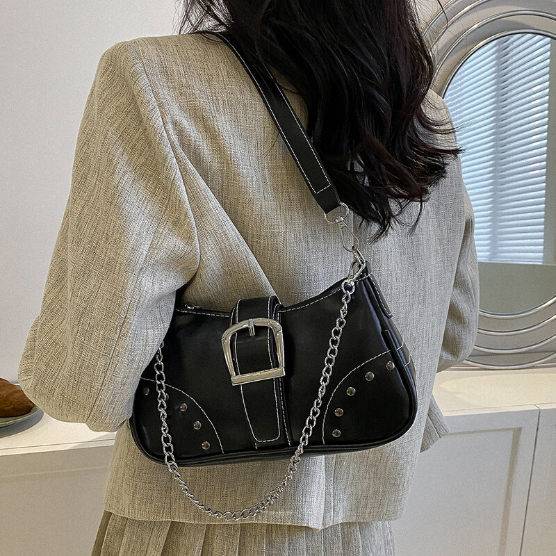 Dámske kabelky Y2K Cool Style Chain Bag, vysoko kvalitné dámske kabelky do podpazušia, módne jednofarebné totes, dámska francúzska taška