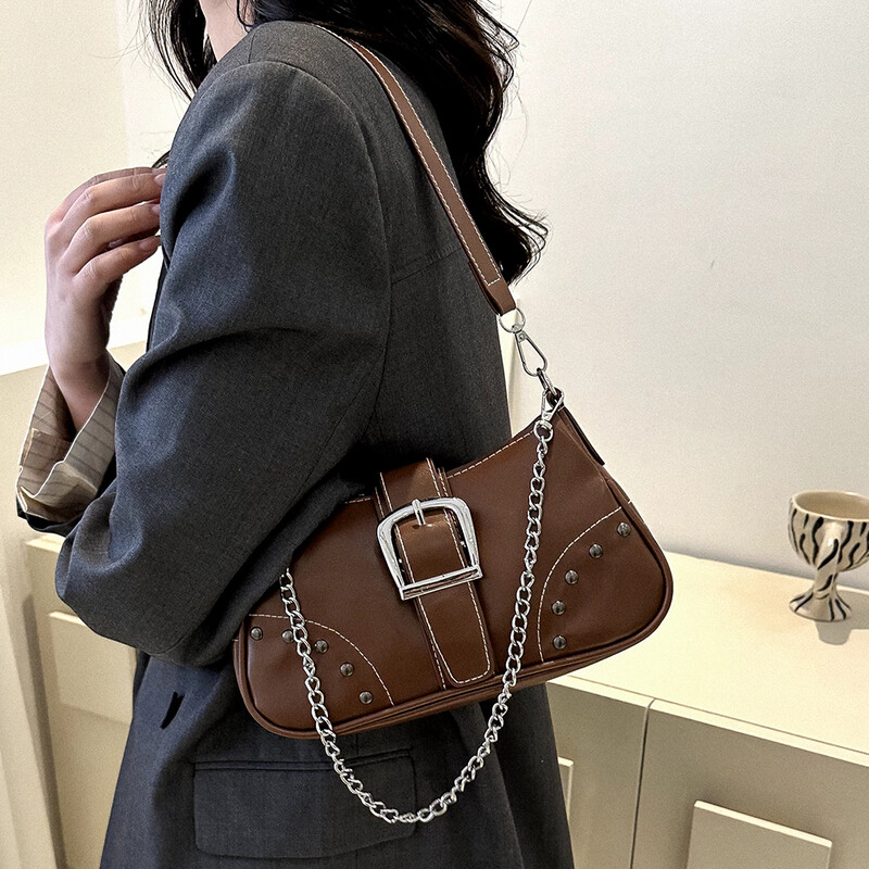 Dámske kabelky Y2K Cool Style Chain Bag, vysoko kvalitné dámske kabelky do podpazušia, módne jednofarebné totes, dámska francúzska taška