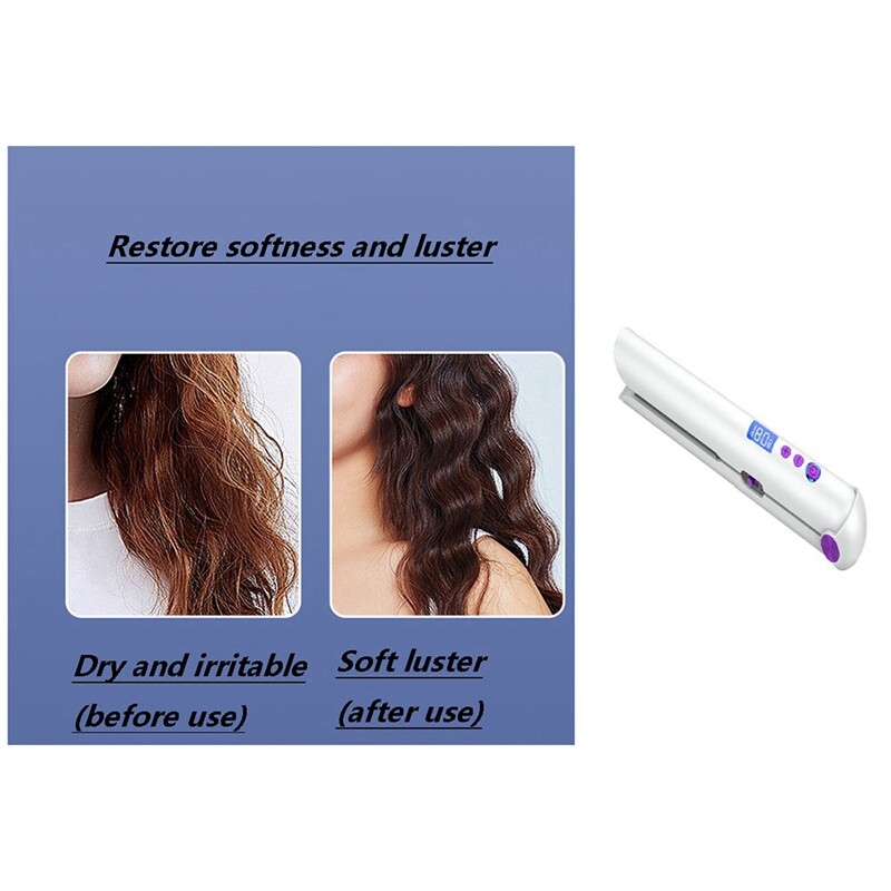Placă de îndreptat și ondulator de păr, reîncărcabilă prin USB, cu Power Bank Baghetă plată de călătorie pentru îndreptarea fără fir
