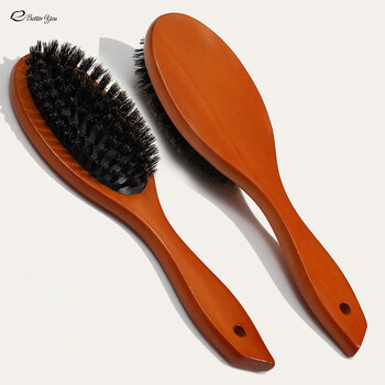 New Arrival Hair Brush Wood Handle Boar Bristle Beard Comb Styling Detangling Iighten Brown Lotus Boar Bristles Μασάζ χτένα