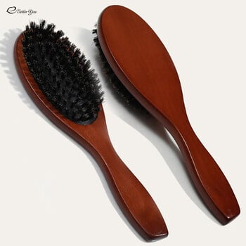 New Arrival Hair Brush Wood Handle Boar Bristle Beard Comb Styling Detangling Iighten Brown Lotus Boar Bristles Μασάζ χτένα