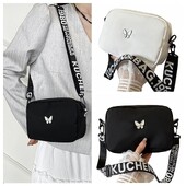 Найлонова чанта за подарък през рамо Butterly Black&white Crossbody Bag Trend Wide Belt Messenger bag