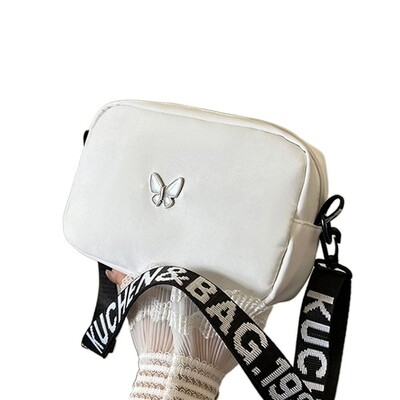 Найлонова чанта за подарък през рамо Butterly Black&white Crossbody Bag Trend Wide Belt Messenger bag