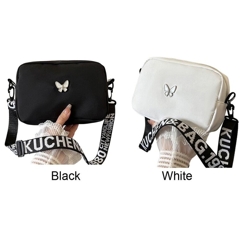 Найлонова чанта за подарък през рамо Butterly Black&white Crossbody Bag Trend Wide Belt Messenger bag