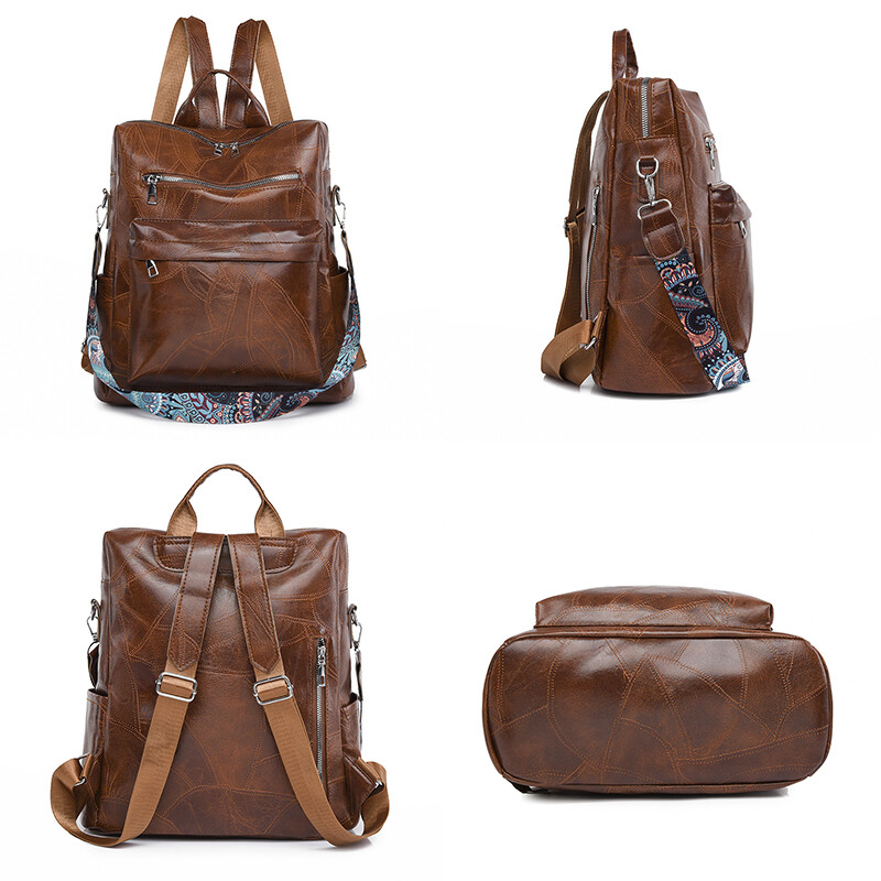 2024 Γυναικεία Casual Backpack PU Δερμάτινα σχολικά σακίδια για έφηβες τσάντες πλάτης ταξιδιού Vintage τσάντες ώμου σχεδιαστών μόδας