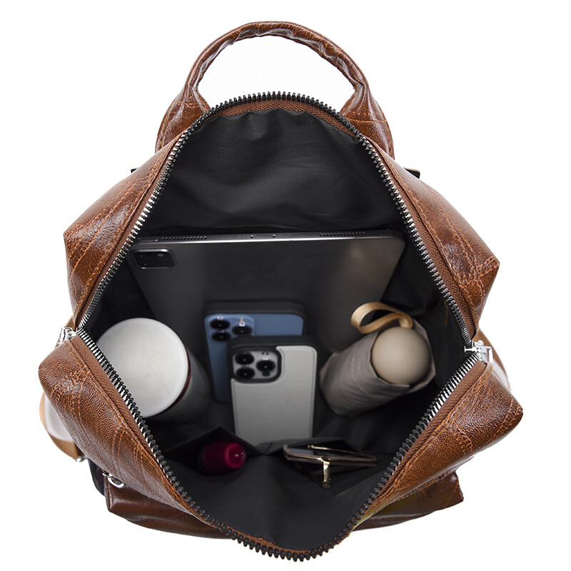 2024 Γυναικεία Casual Backpack PU Δερμάτινα σχολικά σακίδια για έφηβες τσάντες πλάτης ταξιδιού Vintage τσάντες ώμου σχεδιαστών μόδας