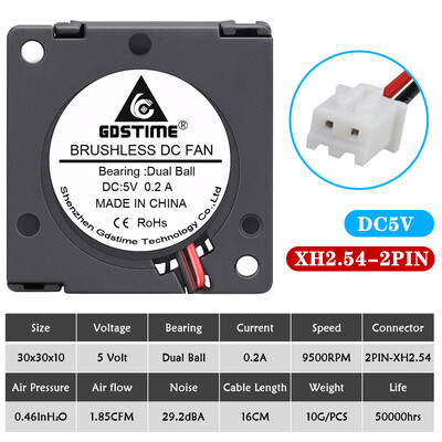 2 vnt Gdstime dvigubas rutulinis guolis 30x30x10mm ventiliatorius DC 5V/12V/24V 30mm 3010 turbopūtės aušinimo ventiliatorius 3D spausdintuvo aušintuvo ventiliatorius