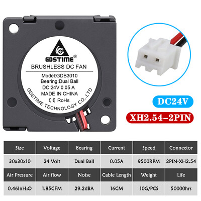 2 vnt Gdstime dvigubas rutulinis guolis 30x30x10mm ventiliatorius DC 5V/12V/24V 30mm 3010 turbopūtės aušinimo ventiliatorius 3D spausdintuvo aušintuvo ventiliatorius