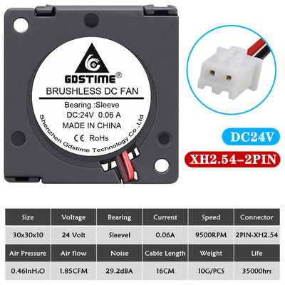 2 vnt Gdstime dvigubas rutulinis guolis 30x30x10mm ventiliatorius DC 5V/12V/24V 30mm 3010 turbopūtės aušinimo ventiliatorius 3D spausdintuvo aušintuvo ventiliatorius