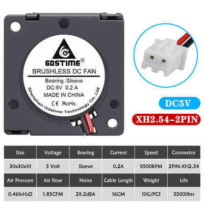2 vnt Gdstime dvigubas rutulinis guolis 30x30x10mm ventiliatorius DC 5V/12V/24V 30mm 3010 turbopūtės aušinimo ventiliatorius 3D spausdintuvo aušintuvo ventiliatorius