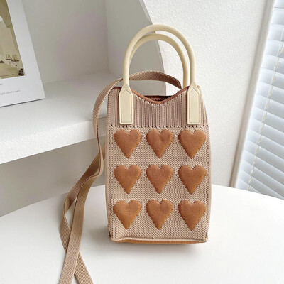 Kórejská módna pletená mini štvorcová kabelka pre ženy, malé mobilné telefóny, tašky cez rameno, dievčenské roztomilé vonkajšie crossbody tašky