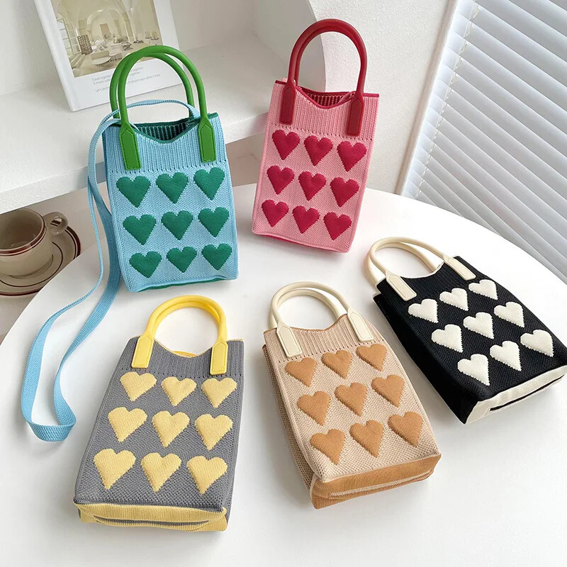 Kórejská módna pletená mini štvorcová kabelka pre ženy, malé mobilné telefóny, tašky cez rameno, dievčenské roztomilé vonkajšie crossbody tašky