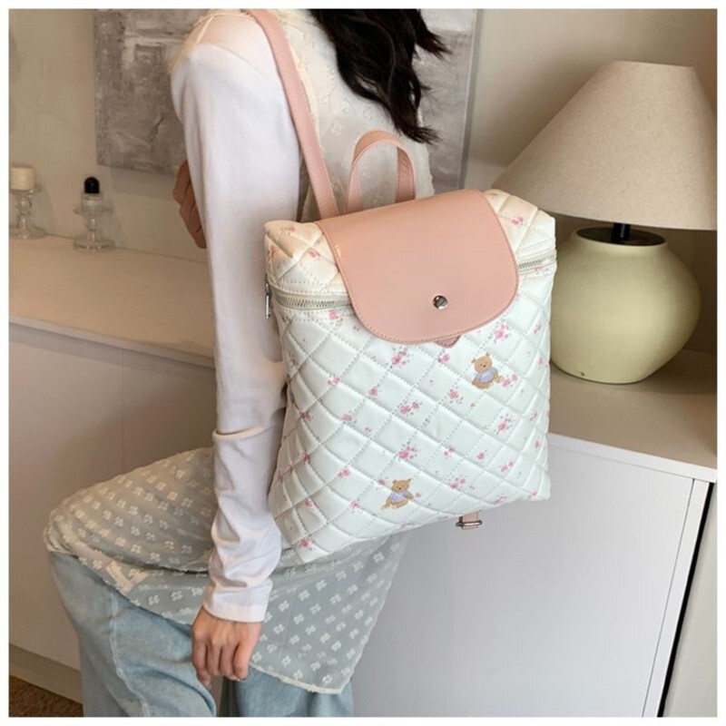 JIAERDI Harajuku Medvedí potlač Y2k Mochila Dámsky preppy štýl Pu kožený elegantný mini batoh Dámsky vintage roztomilý školský batoh