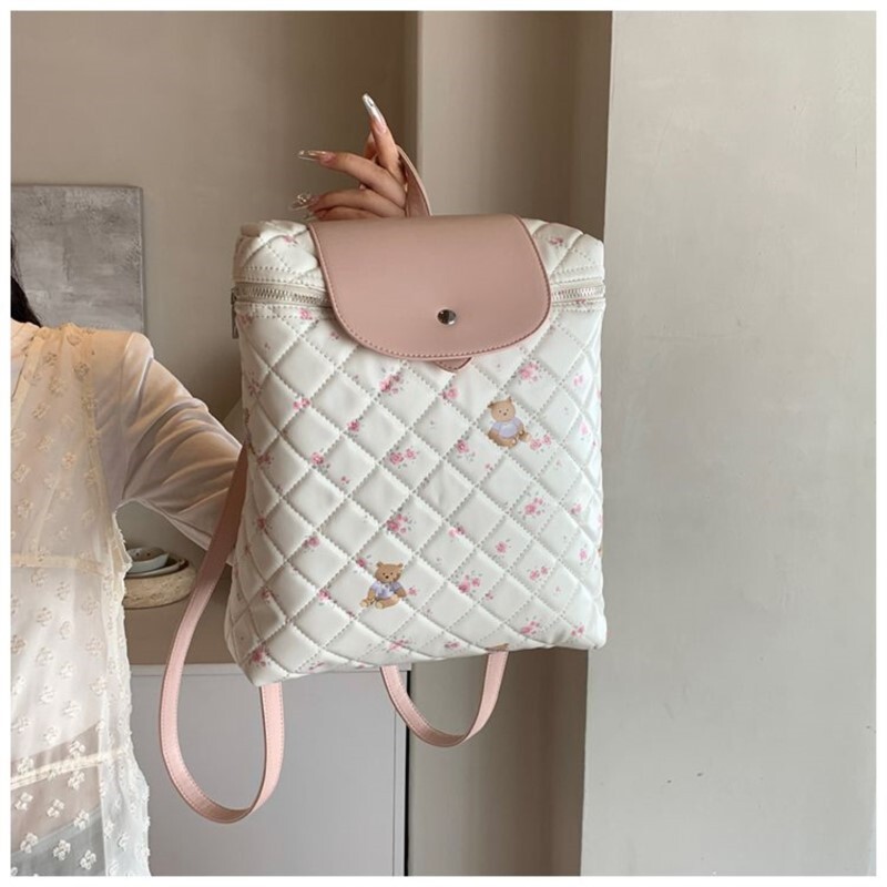 JIAERDI Harajuku Medvedí potlač Y2k Mochila Dámsky preppy štýl Pu kožený elegantný mini batoh Dámsky vintage roztomilý školský batoh