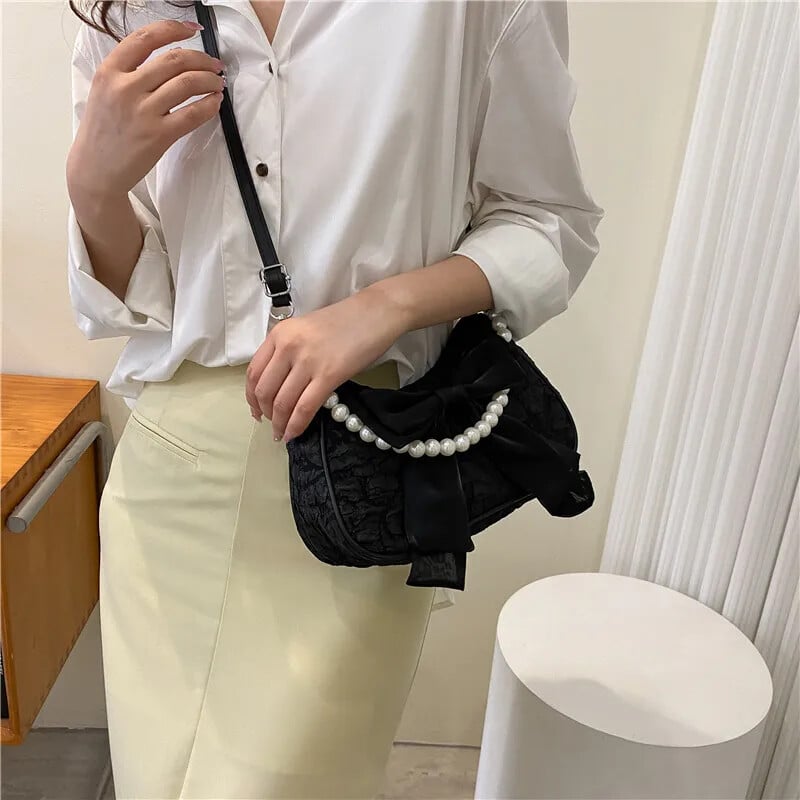 Perlová dámska kabelka, retro luxusná dizajnérska kabelka s mašľou, crossbody kabelky, módne plátené dámske kabelky cez rameno z roku 2024