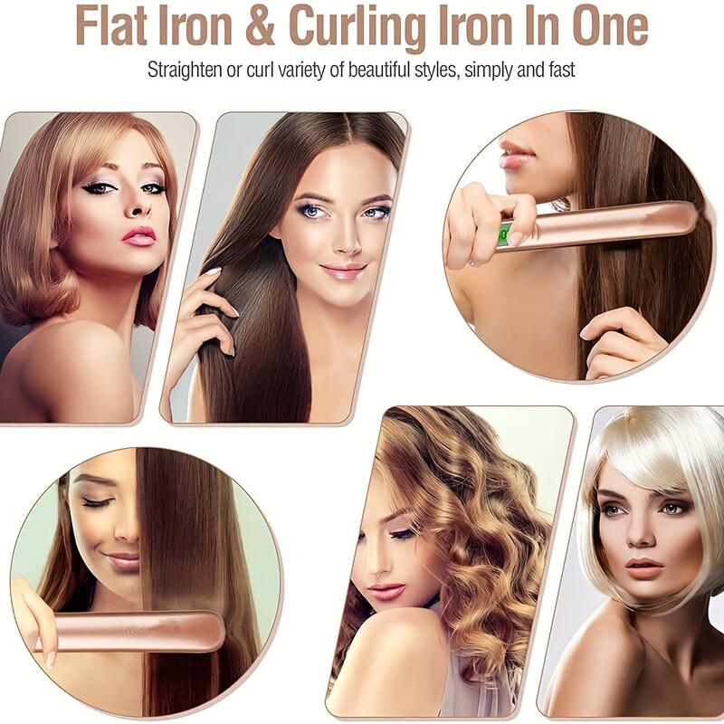 2 în 1 pentru îndreptarea părului, cu încălzire rapidă, plăci de fier plat din ceramică, placă de îndreptat părul și ondulator