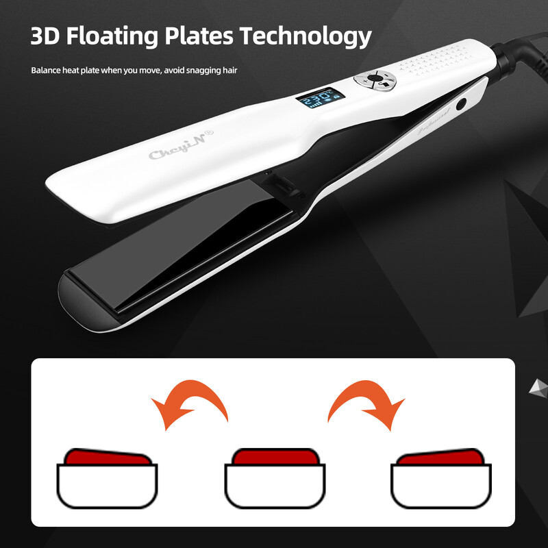 CkeyiN 44mm turmalino keraminis plaukų tiesintuvas LCD ekranas Greitai kaitinantis plokščias lygintuvas su reguliuojamos temperatūros tiesintuvu