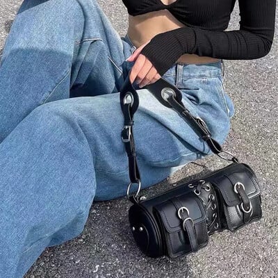 Y2K kórejské ženy Harajuku vintage gotická čierna kabelka estetická elegantná punková peňaženka kabelka kabelky rameno trendy tašky