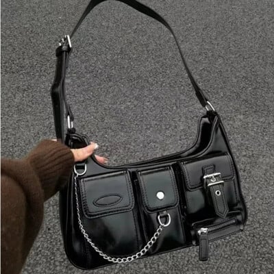 Y2K kórejské ženy Harajuku vintage gotická čierna kabelka estetická elegantná punková peňaženka kabelka kabelky rameno trendy tašky