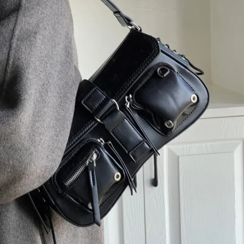 Y2K kórejské ženy Harajuku vintage gotická čierna kabelka estetická elegantná punková peňaženka kabelka kabelky rameno trendy tašky