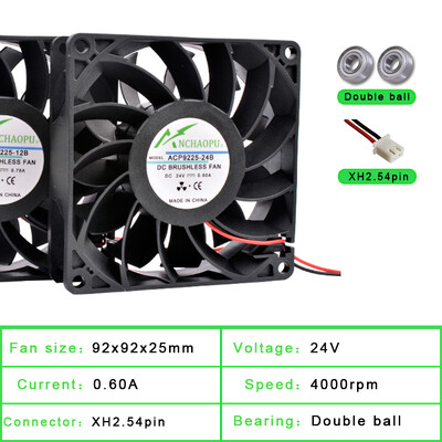 ACP9225-12B-24B 9cm 92mm ventilaator 92x92x25mm DC12V 24V 2kontaktiline suure õhuhulga jahutusventilaator šassii toiteinverteri jaoks