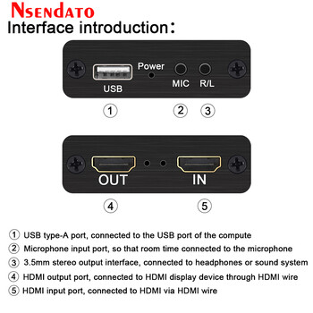 4K USB2.0 Video Capture Card USB 2.0 HDMI Video Grabber Record Box with Mic loop R/L for PS4 Game DVD Recording Streaming Live