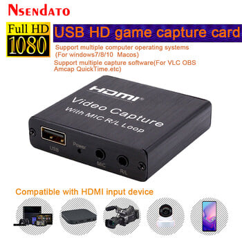 4K USB2.0 Video Capture Card USB 2.0 HDMI Video Grabber Record Box with Mic loop R/L for PS4 Game DVD Recording Streaming Live