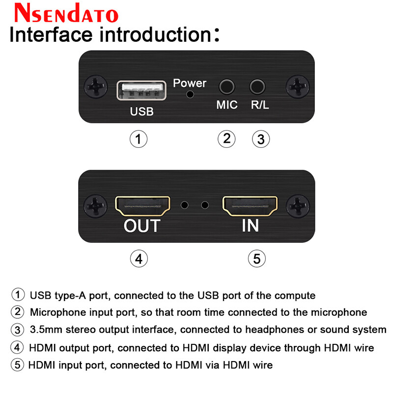4K USB2.0 vaizdo įrašymo kortelė USB 2.0 HDMI vaizdo griebtuvo įrašymo dėžutė su mikrofono kilpa R/L, skirta PS4 žaidimų DVD įrašymui tiesioginiam srautui