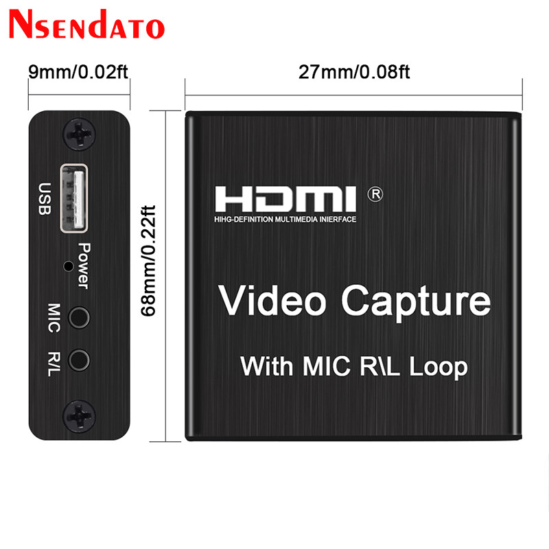 4K USB2.0 vaizdo įrašymo kortelė USB 2.0 HDMI vaizdo griebtuvo įrašymo dėžutė su mikrofono kilpa R/L, skirta PS4 žaidimų DVD įrašymui tiesioginiam srautui