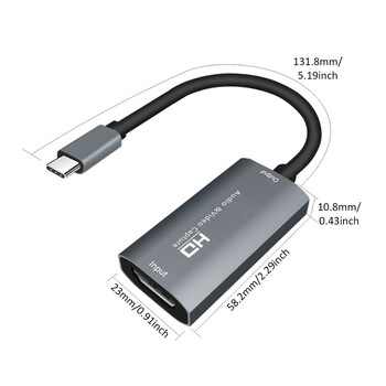 KuWFi HDMI към USB C карта за заснемане 1080P HD видео карта Запис на игри за MacBook Pro PS4 Излъчване на живо