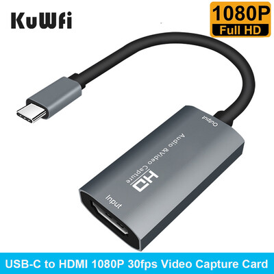 KuWFi HDMI į USB C Capture Card 1080P HD vaizdo plokštės žaidimo įrašas, skirtas MacBook Pro PS4 tiesioginei transliacijai