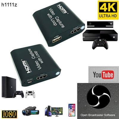 Capture Card 1080P 4K HDMI video uztveršanas ierīce USB 2.0 HDMI Capture Card Dongle Game Recorder Tiešraides straumēšanas apraides cilpa