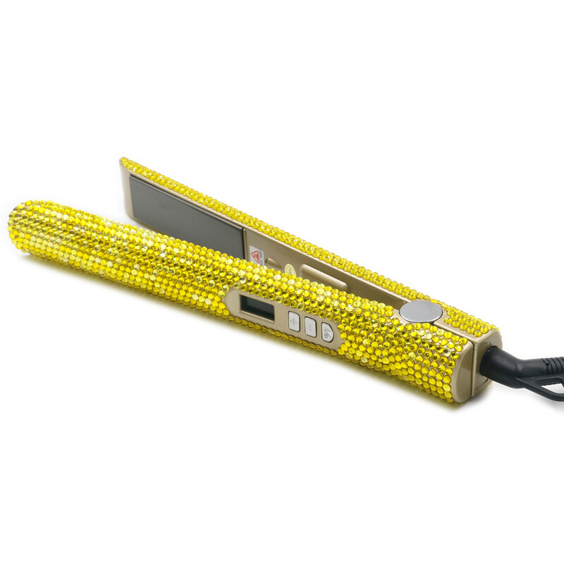 Matu taisnotājs un ruļļi Titāna Rhinestone matu taisnotājs Dzelzs planchas para el cabello 2 in 1 iztaisnošanas kērlings