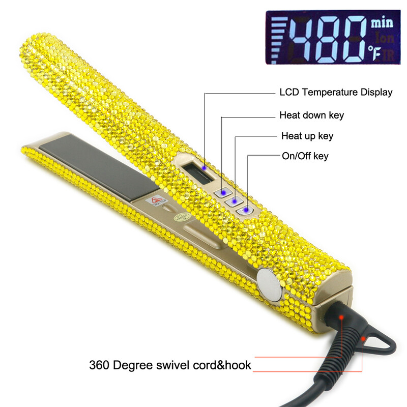 Matu taisnotājs un ruļļi Titāna Rhinestone matu taisnotājs Dzelzs planchas para el cabello 2 in 1 iztaisnošanas kērlings