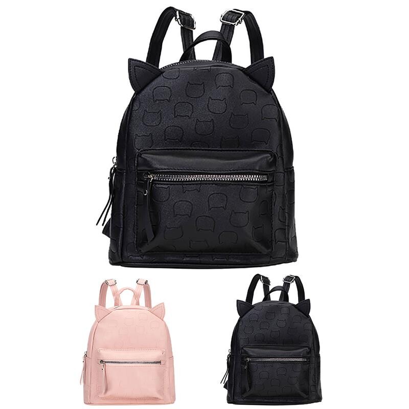 Módne dámske mäkké kožené batohy, vintage dámske kabelky, roztomilé mačacie ucho, ležérne cestovné dámske batohy, školské tašky Mochilas