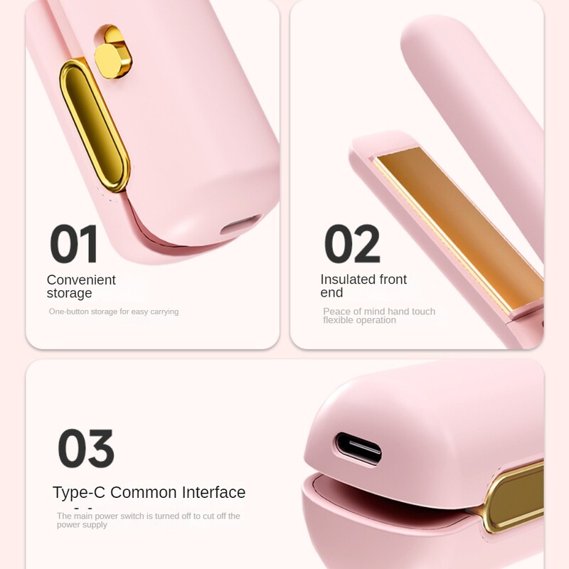 Divi vienā USB bezvadu matu taisnotājs, matu veidošanas skava, rozā ruļļi, pārnēsājami ceļojumu kopmītnes studenti, unikāla dāvana