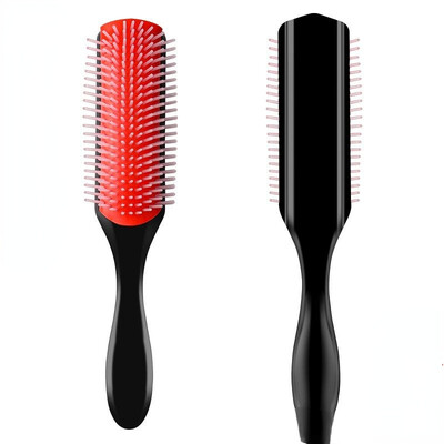 Perie de păr detangler cu 9 rânduri Denman Detangler Perie de păr Masaj pentru scalp Pieptene de păr umed și ondulat drept