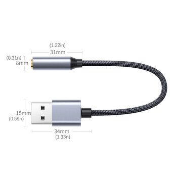 20CM USB звукова карта USB към 3,5 мм аудио адаптер за слушалки Външна звукова карта Аудио карта за микрофон Слушалки Компютър PC