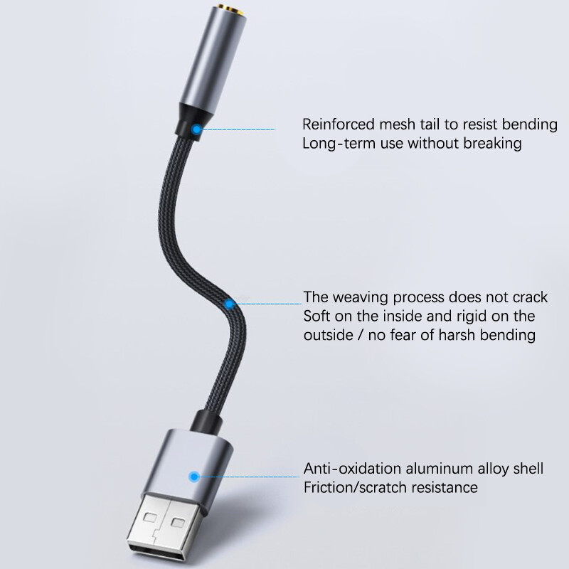 Placă de sunet USB 20CM Adaptor pentru căști audio USB la 3,5 mm Placă de sunet externă Placă audio pentru microfon, căști, computer, computer