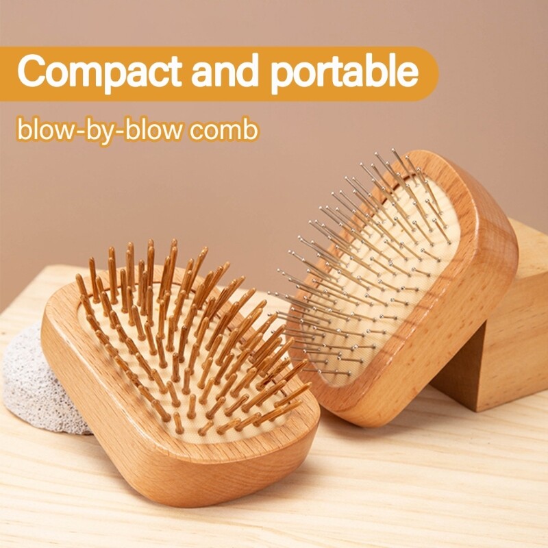 Четка за масаж на скалпа Кръгъл гребен Масажна малка дървена четка за коса за растеж на косата