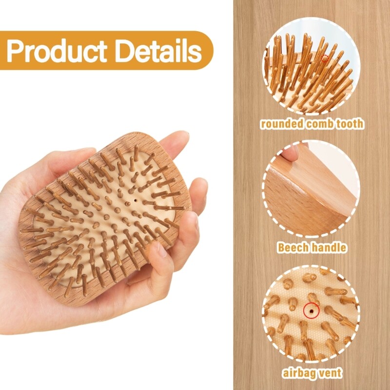 Четка за масаж на скалпа Кръгъл гребен Масажна малка дървена четка за коса за растеж на косата