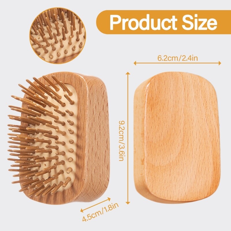 Четка за масаж на скалпа Кръгъл гребен Масажна малка дървена четка за коса за растеж на косата