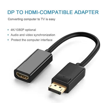 4K DisplayPort към HDMI-съвместим адаптер Преобразувател Display Port Мъжки DP към женски HD ТВ кабелен адаптер Видео Аудио за PC TV